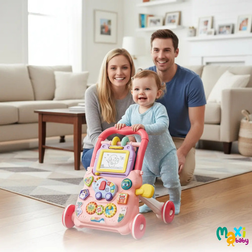 Andador Infantil 2 Em 1 Musical Interativo Rosa - Maxi Baby