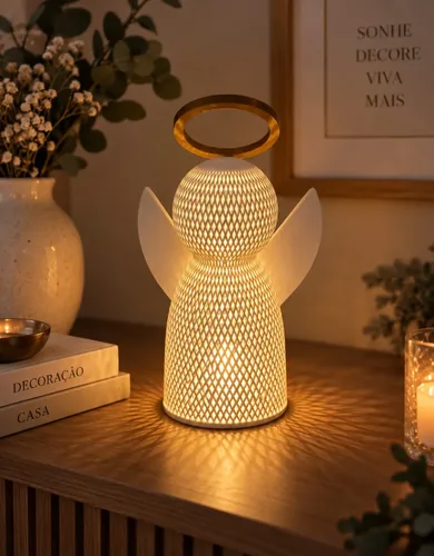 Anjo natal led luminaria decorativa mesa presente 20cm