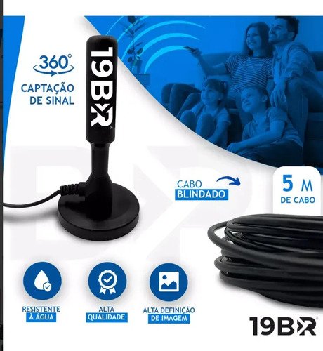 Antena Digital 4k Hd Interna Externa Para Tv Samsung LG Smart Led Lcd 3d Uhf Cabo Longo Com Base Magnética