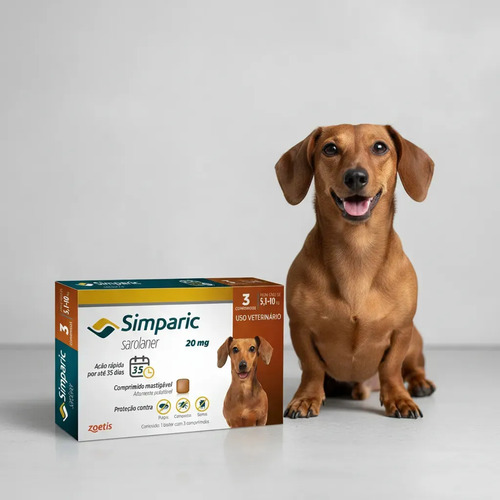 Antipulgas Zoetis Simparic 20mg Cães de 5,1kg a 10Kg 3 comprimidos