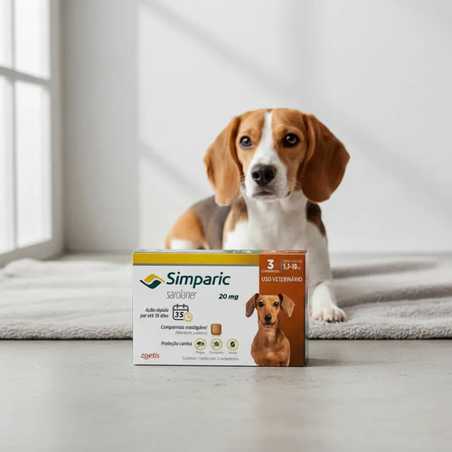 Antipulgas Zoetis Simparic 20mg Cães de 5,1kg a 10Kg 3 comprimidos