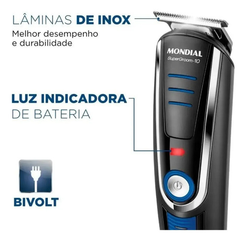Aparador de Pelos Mondial Super Groom 10 BG-03 6W Bivolt — Completo
