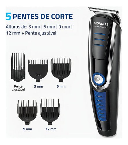 Aparador De Pelos Super Groom 10 Mondial 6W Bivolt BG-03