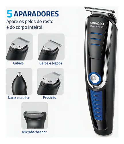 Aparador De Pelos Super Groom 10 Mondial 6W Bivolt BG-03
