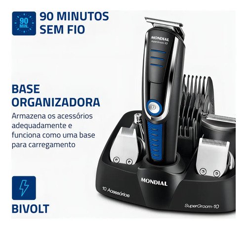 Aparador De Pelos Super Groom 10 Mondial 6W Bivolt BG-03
