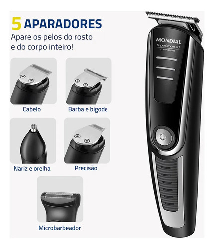 Aparador De Pelos Supergroom-10 Mondial Bivolt Bg-10