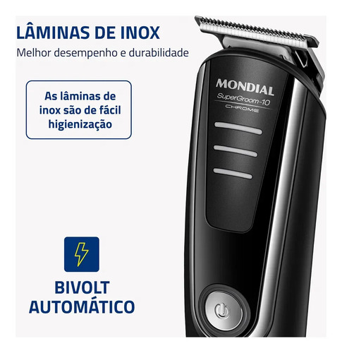 Aparador De Pelos Supergroom-10 Mondial Bivolt Bg-10