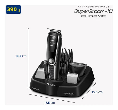 Aparador De Pelos Supergroom-10 Mondial Bivolt Bg-10