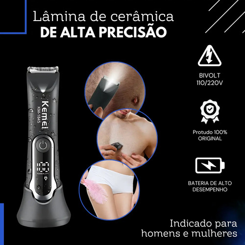 Aparador Pelos Corpo Barbeador Unissex Prova D'agua Sem Fio Cor Preto