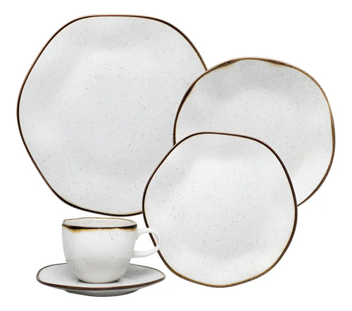 Aparelho de jantar e cha ryo maresia 20 pecas branco e marro