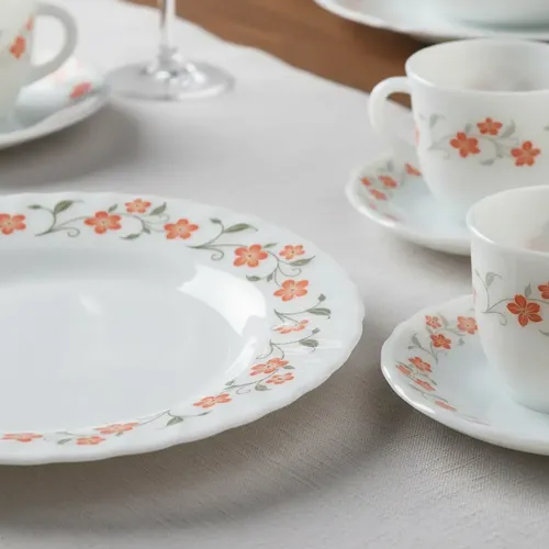 Aparelho De Jantar E Chá/café 20 Peças Vidro Opaline Branco