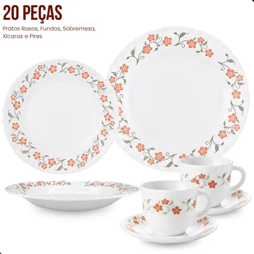 Aparelho De Jantar E Chá/café 20 Peças Vidro Opaline Branco