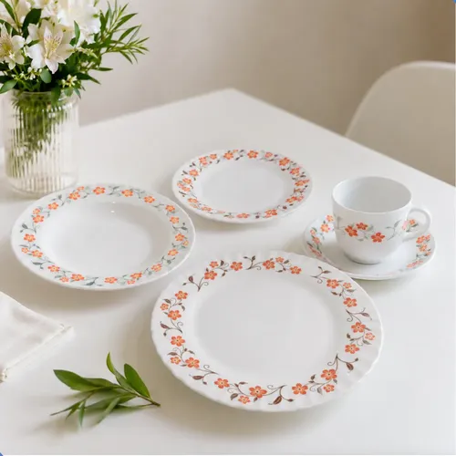 Aparelho De Jantar E Chá/café 20 Peças Vidro Opaline Branco