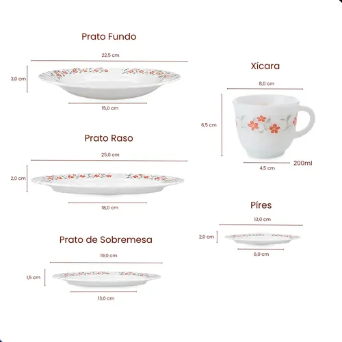 Aparelho De Jantar E Chá/café 20 Peças Vidro Opaline Branco