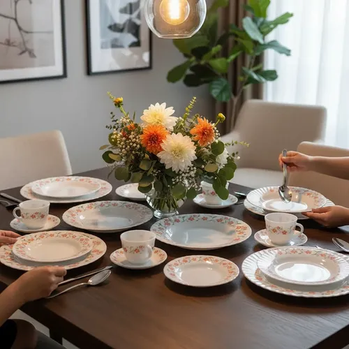 Aparelho De Jantar E Chá/café 20 Peças Vidro Opaline Branco