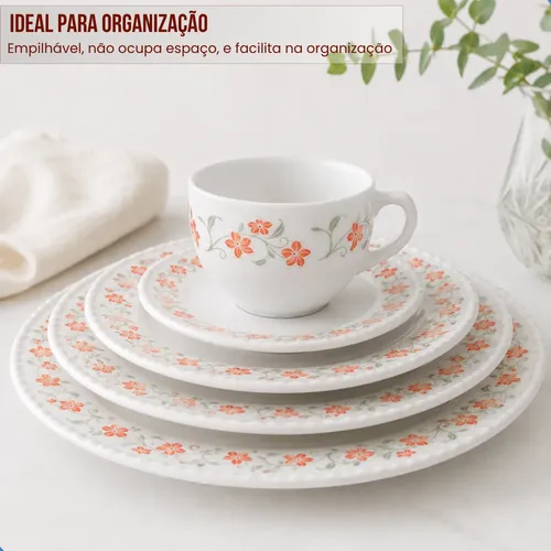 Aparelho De Jantar E Chá/café 20 Peças Vidro Opaline Branco