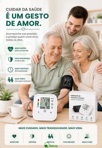 Aparelho Medidor de pressão digital doméstico para uso residencial Pressão Arterial Braço Bracadeira Pulso Manguito - Aparelho Medir pressao aferidor Ajustável P/ Adultos ou Crianças - Marca Bahrein