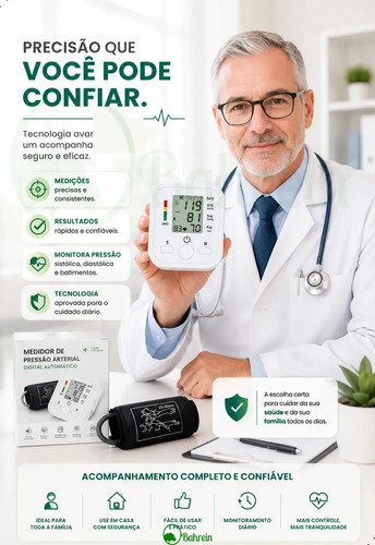 Aparelho Medidor de pressão digital doméstico para uso residencial Pressão Arterial Braço Bracadeira Pulso Manguito - Aparelho Medir pressao aferidor Ajustável P/ Adultos ou Crianças - Marca Bahrein