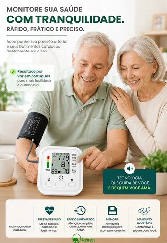 Aparelho Medidor de pressão digital doméstico para uso residencial Pressão Arterial Braço Bracadeira Pulso Manguito - Aparelho Medir pressao aferidor Ajustável P/ Adultos ou Crianças - Marca Bahrein