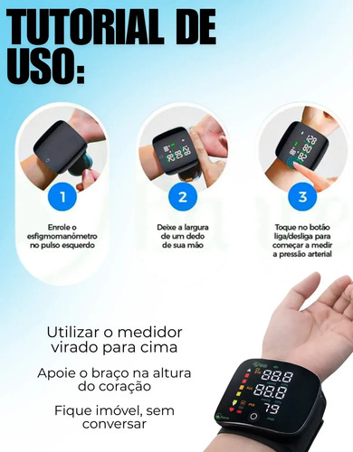 Aparelho Medidor De Pressão Digital Profissional Arterial Elétrico De Pulso Com Voz Em Português Usb Recarregável Medidor Braço Automático Led Comica