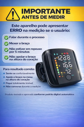 Aparelho Medidor De Pressão Digital Profissional Arterial Elétrico De Pulso Com Voz Em Português Usb Recarregável Medidor Braço Automático Led Comica
