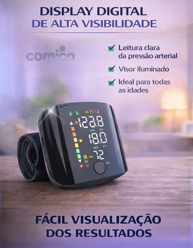 Aparelho Medidor De Pressão Digital Profissional Arterial Elétrico De Pulso Com Voz Em Português Usb Recarregável Medidor Braço Automático Led Comica