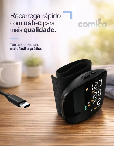 Aparelho Medidor De Pressão Digital Profissional Arterial Elétrico De Pulso Com Voz Em Português Usb Recarregável Medidor Braço Automático Led Comica