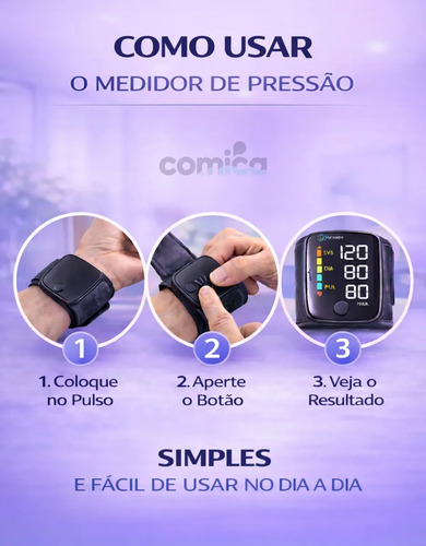 Aparelho Medidor De Pressão Digital Profissional Arterial Elétrico De Pulso Com Voz Em Português Usb Recarregável Medidor Braço Automático Led Comica
