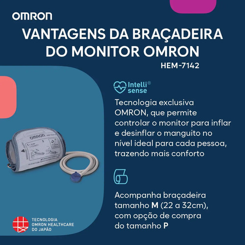 Aparelho Monitor Medidor Pressão Arterial Omron HEM-7142 Monitor Digital Aferidor Esfigmomanômetro com Braçadeira para Braço Portátil Automático ANVISA INMETRO