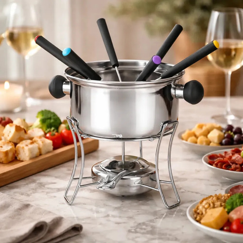 Aparelho para fondue inox 10 pecas inclui fogareiro e base 6