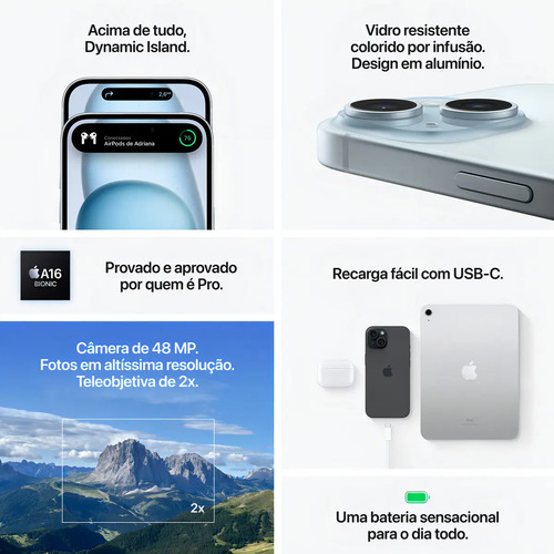 Apple iPhone 15 (256 GB) - Azul - Distribuidor Autorizado