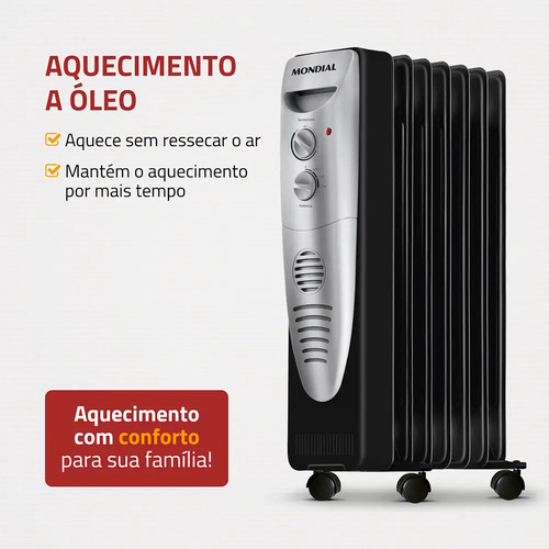 Aquecedor a Óleo Mondial Preto/Prata 1500W A-06