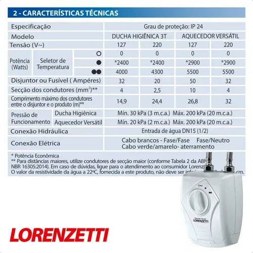 Aquecedor Agua Versátil Pia Lavatório Lorenzetti 5500w 220v
