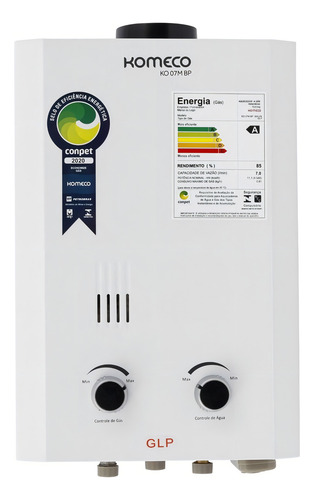Aquecedor de agua a gas glp komeco slim ko 07m bp branco