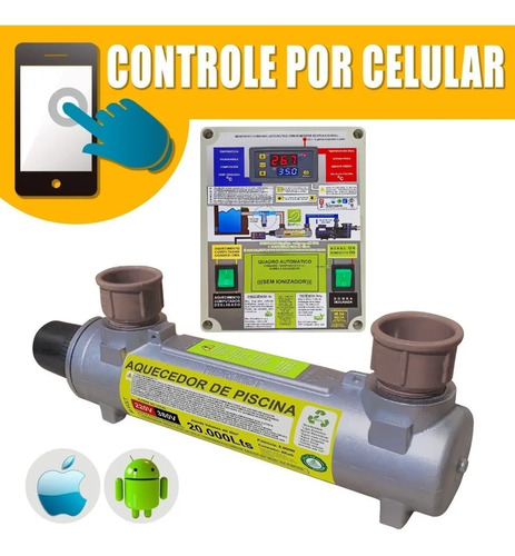 Aquecedor de piscina 20000lt inox auto mod wi fi celular