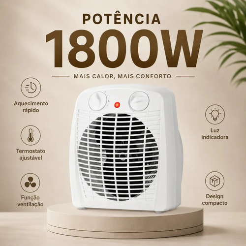 Aquecedor Elétrico 2 Em 1 Kian Branco 1800w Aq100 2 Níveis De Aquecimento + Ventilação