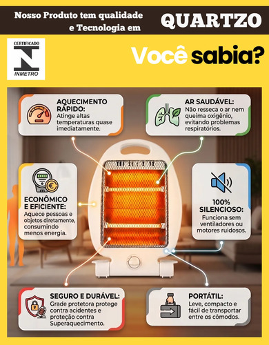 Aquecedor Elétrico Quartzo Doméstico Portátil 800w Asus