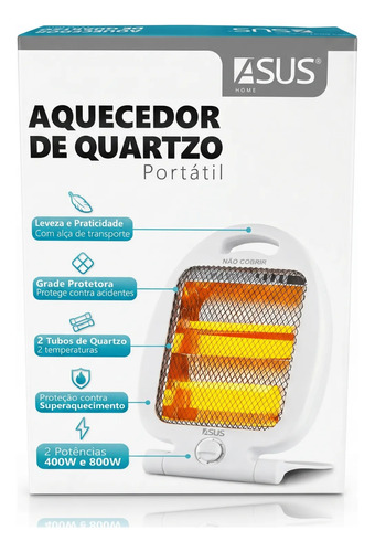 Aquecedor Elétrico Quartzo Doméstico Portátil 800w Asus
