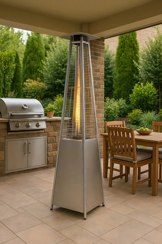 Aquecedor Externo Gás Pirâmide Inox Premium (móvel) + Capa