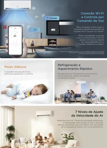 Ar Condicionado Split Hi Wall TCL T-Pro 2.0 Inverter 9.000 Btus Frio R-32