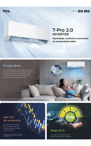 Ar Condicionado Split Hi Wall TCL T-Pro 2.0 Inverter 9.000 Btus Frio R-32