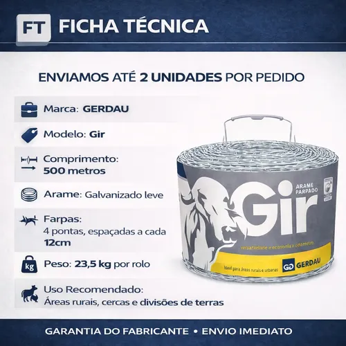 Arame Farpado Gerdau 500m Gir Alta Resistência