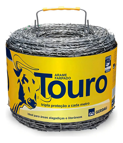 Arame farpado gerdau touro 500m galvanizado triplo 16mm