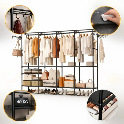 Arara organizadora 4 colunas em aco resistente guarda roupa