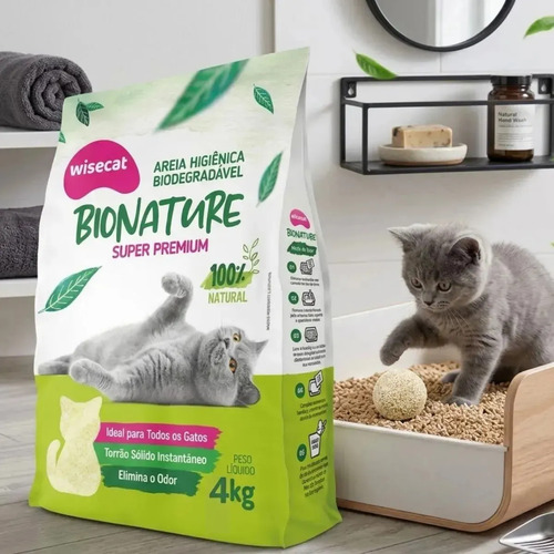 Areia De Mandioca Para Gatos Biodegradável Wisecat 4kg Bionature