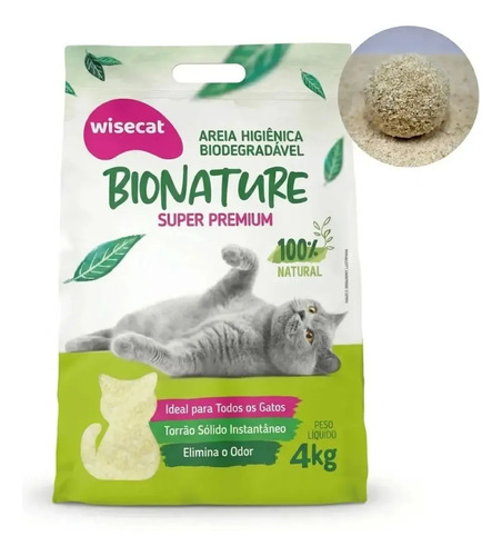 Areia De Mandioca Para Gatos Biodegradável Wisecat 4kg Bionature