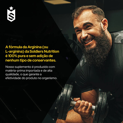 Arginina Em Pó 250g 100% Pura Soldiers Nutrition Performance 100% Pura