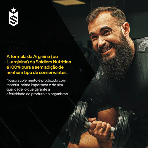 Arginina Em Pó 500g 100% Pura Soldiers Nutrition Performance e Recuperação Muscular