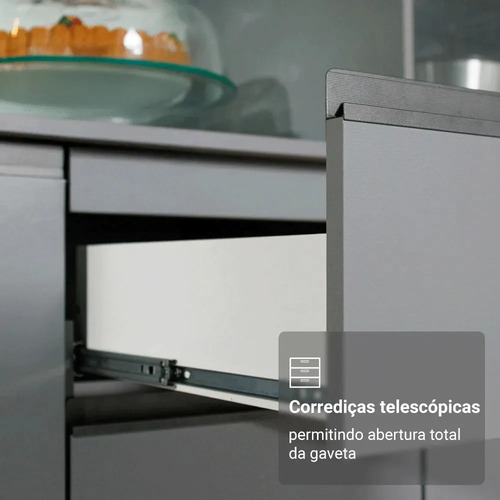 Armário Cozinha Completa Modulada Suspensa com Balcão para Cooktop 300cm Cinza Nice Madesa GRNC3000073B