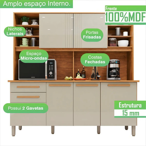 Armário De Cozinha 6 Portas 2 Gavetas Adelle Yescasa Acwt